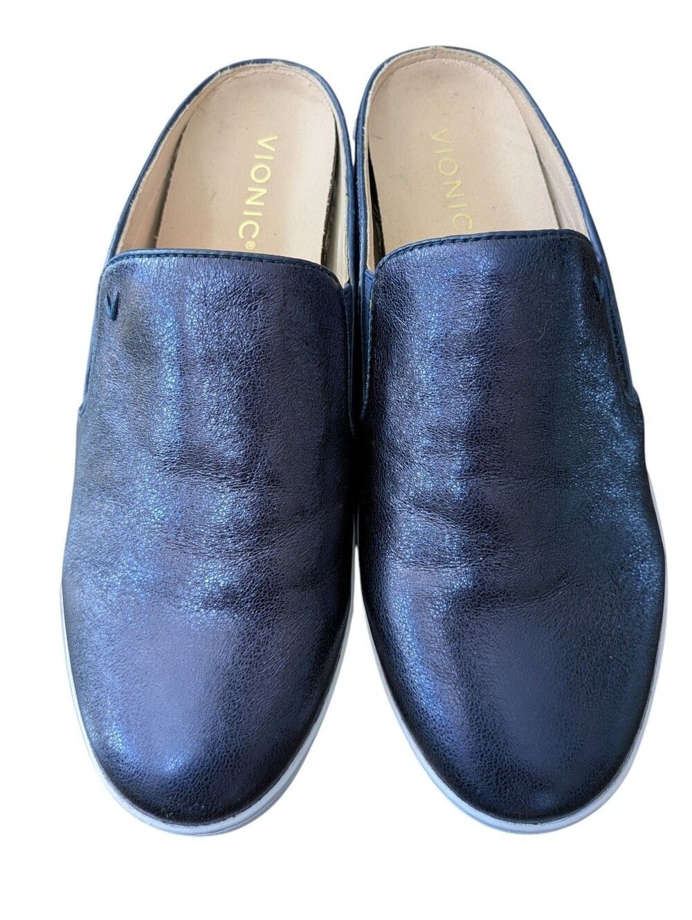 Vionic Metallic Navy Slip-On Mules Size 8.5